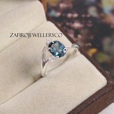 London Blue Topaz, Wedding Ring, Oval Cut Topaz, 925 Sterling Silver, Prong Ring