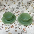 1950's Fire King Jadeite Green Ribbed Coffee Tea Cup & Saucer, Jane Ray