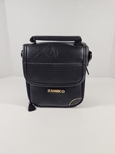 AMBICO BLACK LEATHER COMPACT CAMERA BAG CASE PADDED ZIPPERED