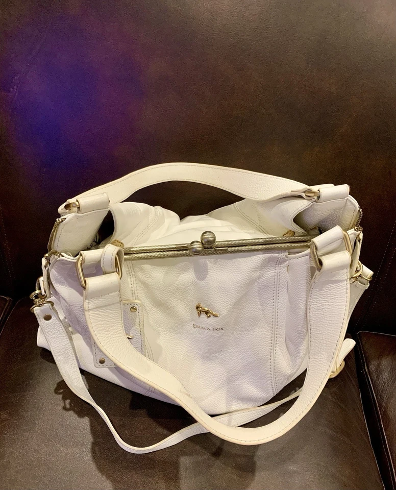 Emma Fox XLarge Kisslock Ivory Pebbled Leather Convertible Shoulder Bag - Image 4 of 4