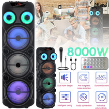 8000W Portable Party Bluetooth Speaker Triple 8" Woofer Heavy Bass Karaoke w/Mic