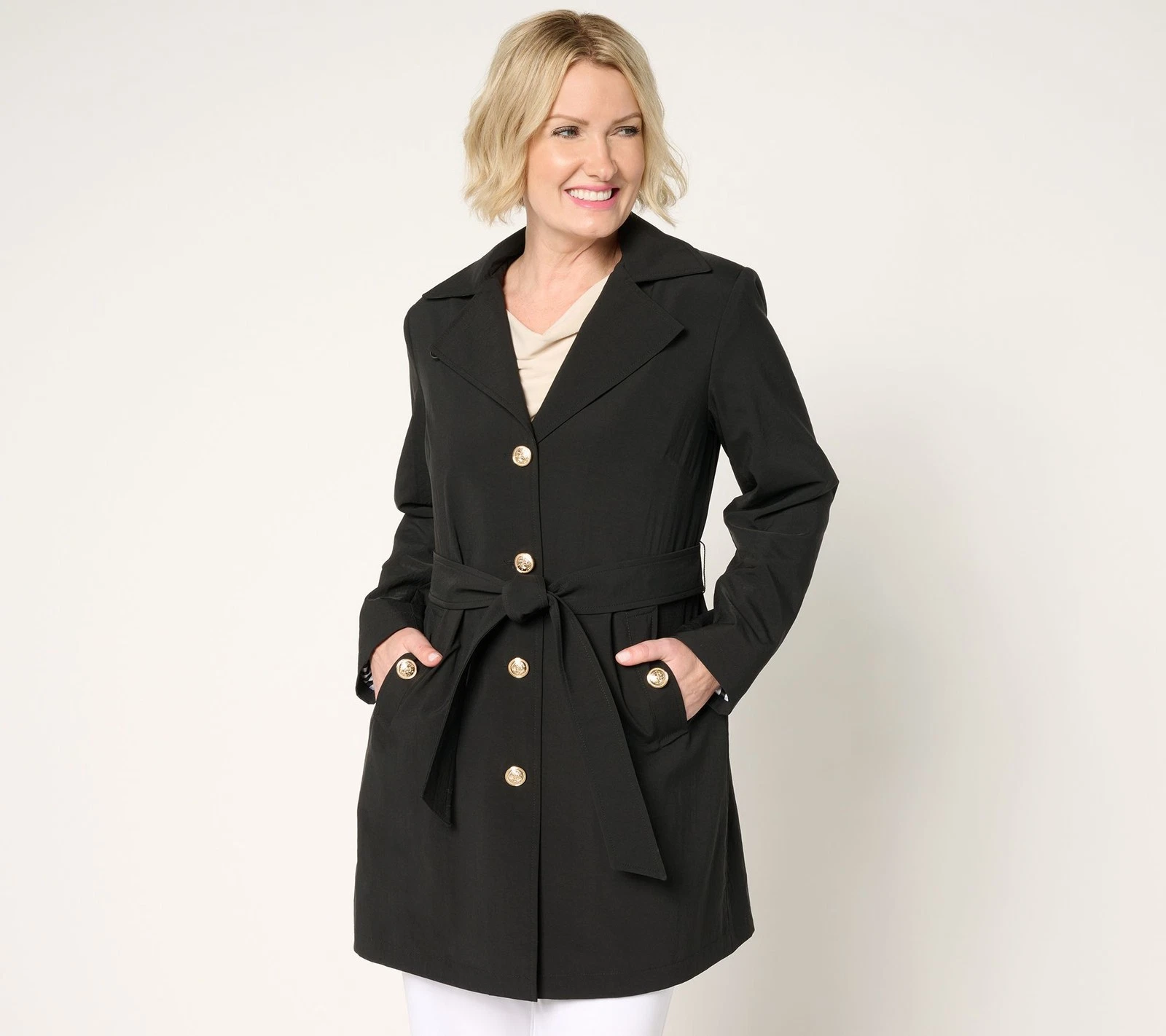 Dennis Basso Women's Jacket Sz XL Water Resistant Trench Coat Hood Black A679223