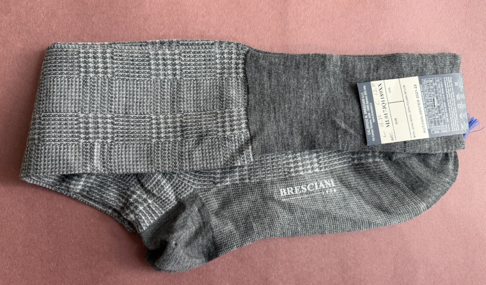 Fall/Winter 2021/22 Men's Bresciani Socks NWT Wool/Nylon Grey Graphic