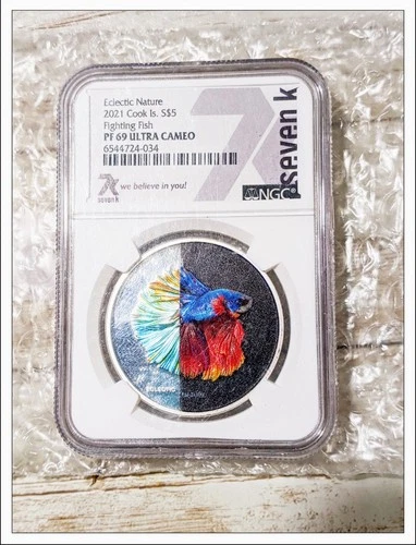 2021 Cook Islands Eclectic Nature Fighting Fish 1oz .999 Silver NGC PF69 UC