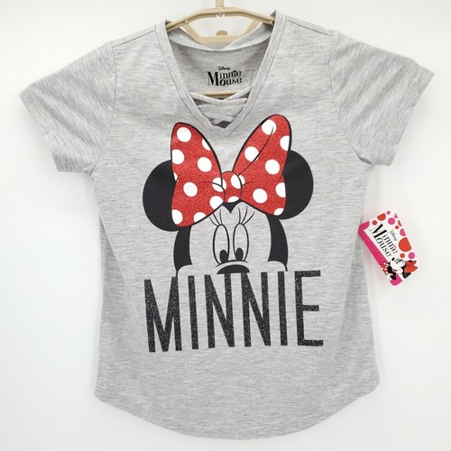 Disney Girls Minnie Mouse Short Sleeve Round Neck Gray Basic T Shirt Size S 7/8