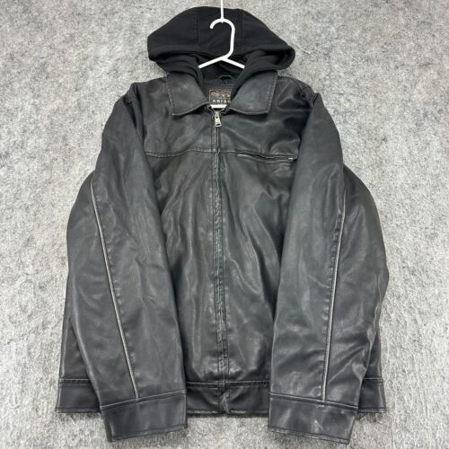 Arizona Jacket Mens Large Black Full Zip Quilt Lined Hooded Leather Coat - Afbeelding 1 van 9