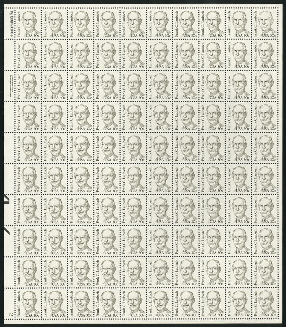 US #1864a 30¢ Frank C. Laubach B perf 11.2 Sheet of 100 VF