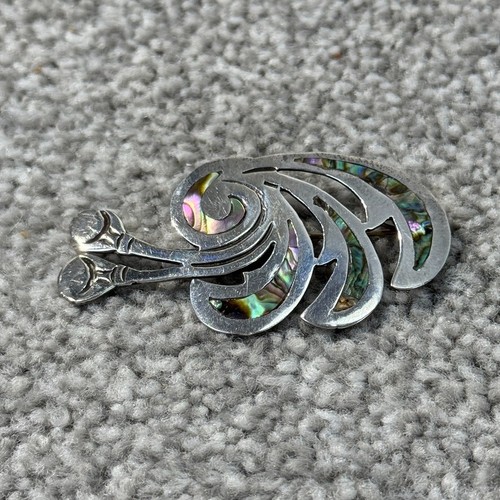 Sterling Silver Abalone Abstract Brooch Pin Vintage 2.5" X 1.25" - Picture 3 of 8