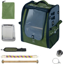 Bird Carrier Backpack-Parrot Travel Cage with 2PCS Perch and Food Bowl, Stainles