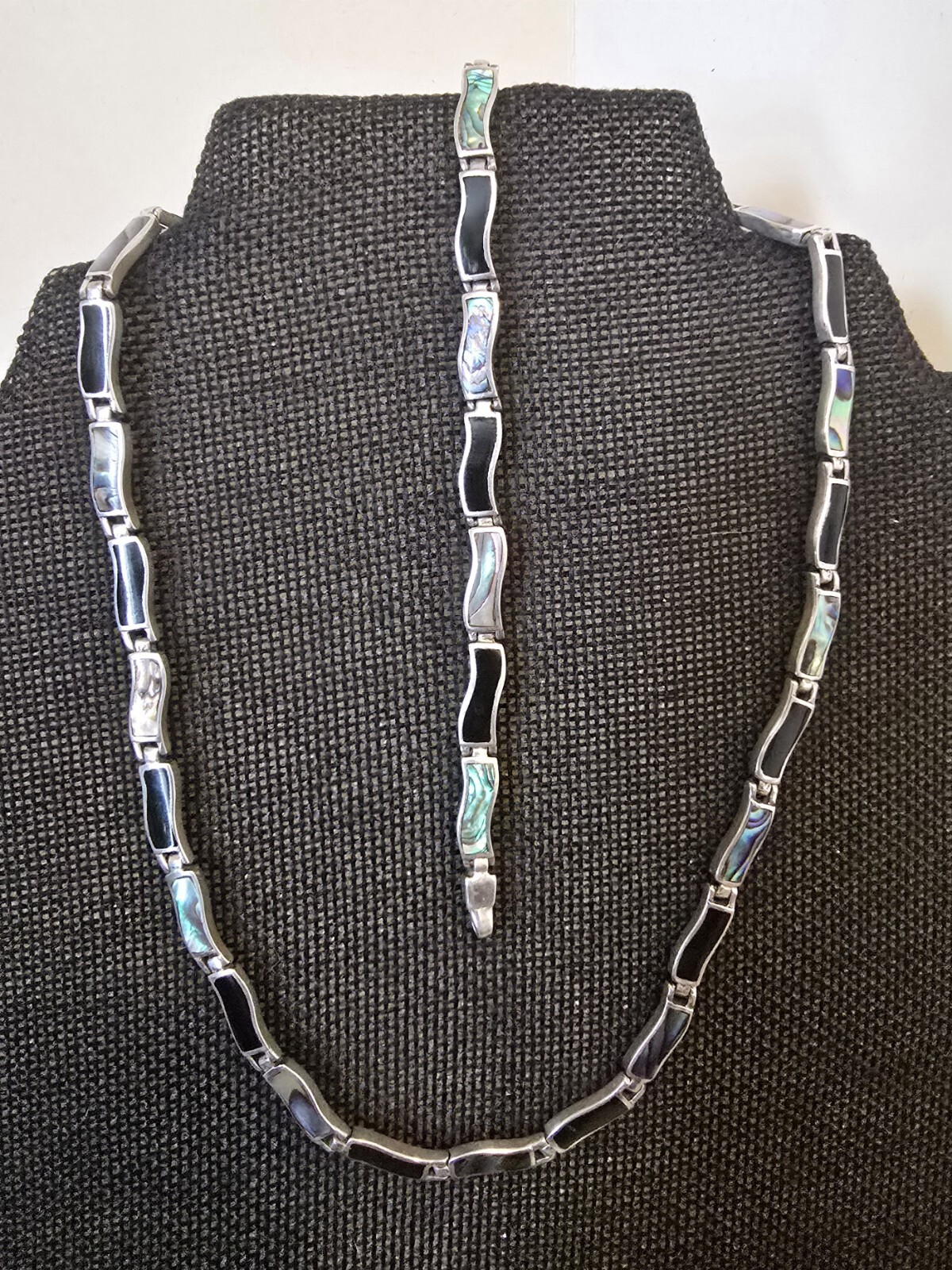 925 Sterling Silver Black Onyx Abalone Serpent Necklace and Bracelet Set for Women