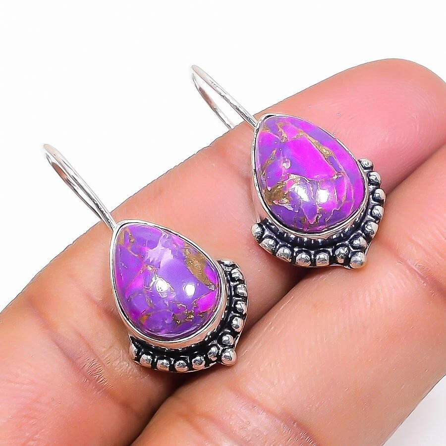 Copper Turquoise Gemstone 925 Sterling Silver Jewelry Stud Earring Size 0.75'' - Image 1 of 1