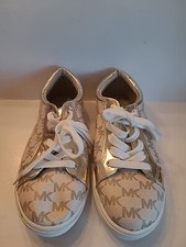Michael Kors Girls Ivy Nettle Camel Gold MK Logo Lace Sneakers Sz 4 Shoes