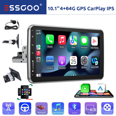 1 DIN 10'' Rotatable Screen Car Stereo Carplay GPS NAV RDS Wifi 4+64G Android 14