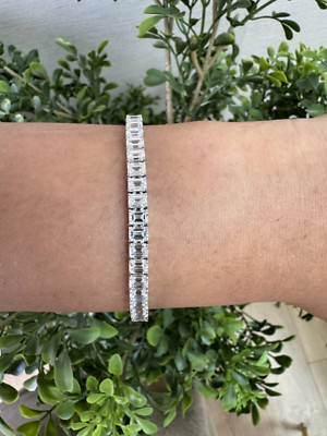 Tennisarmband 10,64 kt F/VS 100 % natürlicher Smaragdschliff Diamant, 18 Karat Weißgold