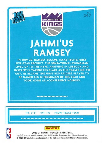 2020-21 Donruss #247 Jahmi'us Ramsey RR RC p2s-9505 - Picture 2 of 2
