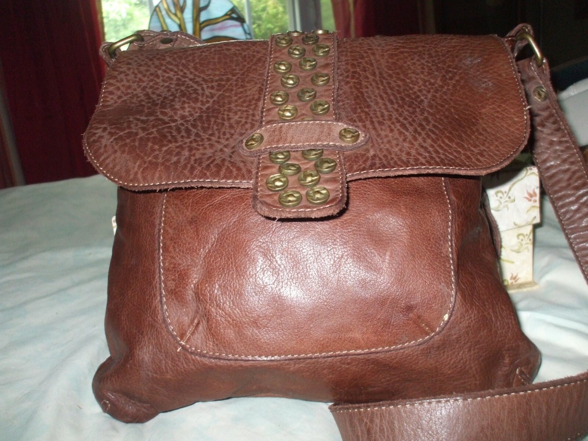 Civico 93 brown stud leather shoulder bag crossbody hippie  display picture 2