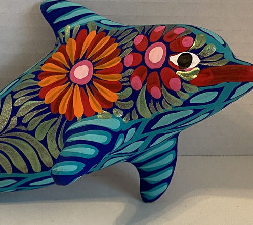 DOLPHIN MEXICAN FOLK WALL ART 10” HAND PAINTED REDWARE, POSSIBLE TELAVERA - Picture 5 of 19