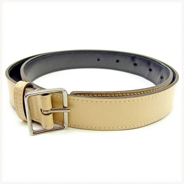 Gucci Ceinture Cuir Beige Argenté 7530 Mini Logo Plaque Accessoire Mode
