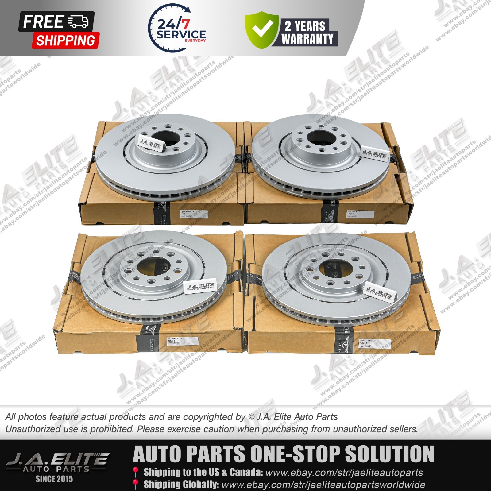 4pcs Front Rear Brake Discs fit Bentley Mulsanne (2011+) 3Y0615601A, 3Y0615301A
