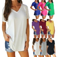 Women's T Shirts V Neck Casual Short Sleeve Summer Basic Tops Tees Loose Tee