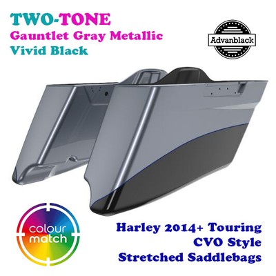 Gauntlet Gray Vivid Black 2-Tone CVO Stretch Saddlebag Fit 14+ Harley Electra