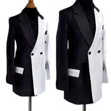 Men Suit Jacket Peak Lapel Splicing Style Regular Fit Business Casual Blazer