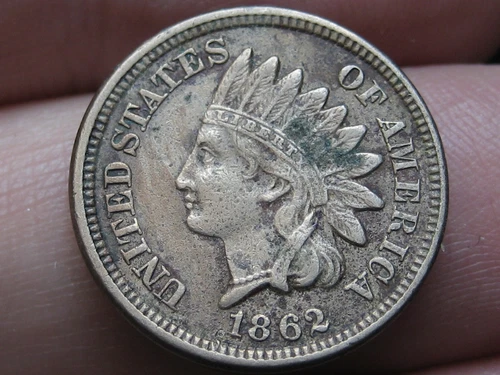 1862 Copper Nickel Indian Head Cent Penny- XF Details, 2 Diamonds