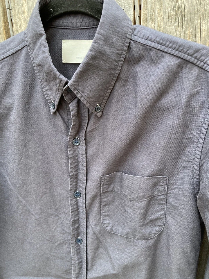 Men's Band of Outsiders Navy Blue Solid Button-Down Shirt 1 Cotton Made in USA - Image 4 of 4