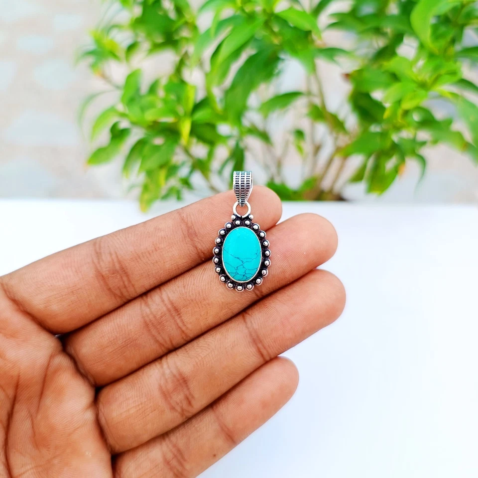 Colgante de piedras preciosas turquesa natural plata de ley 925 joyería hecha a mano Foto 4 de 4