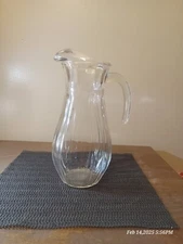Elegant Vtg Style Heavy Clear Glass Pitcher With Ribbed Design 10"
