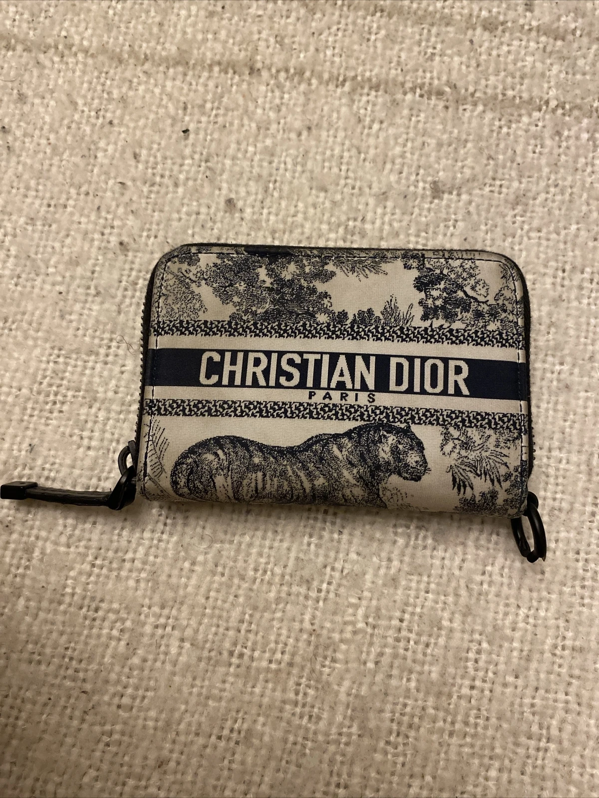 Porte carte en tissu Christian Dior toilette de Jouy portefeuille bleu