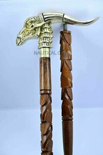 Antique Nautical Brass Golden Dragon Head Handle Walking Stick Wooden Cane Gifts