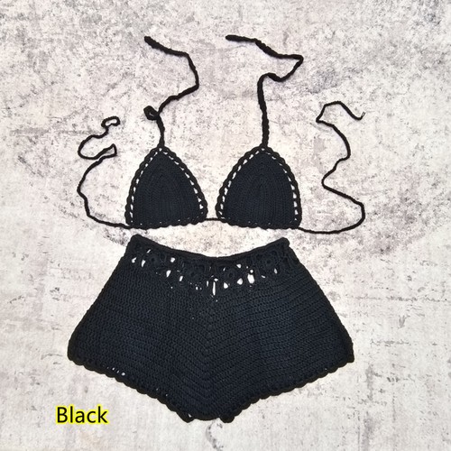 Handgefertigter gehäkelter Bikini heiße Shorts Push-up Neckholder Oberteil Damen stilvolle Bademode - Bild 15 von 21