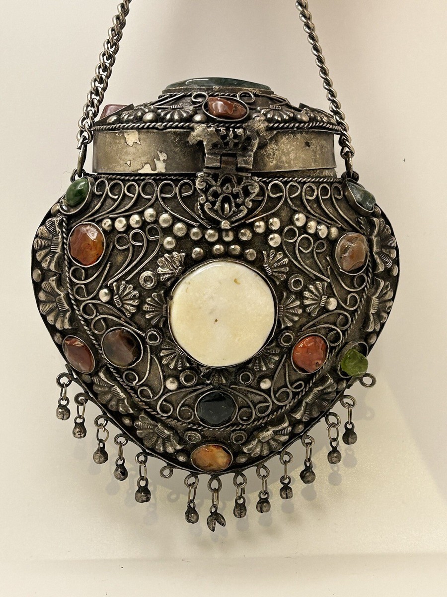 Vintage Sajai Silver Tone Metal Purse With Natural Stones Read | eBay