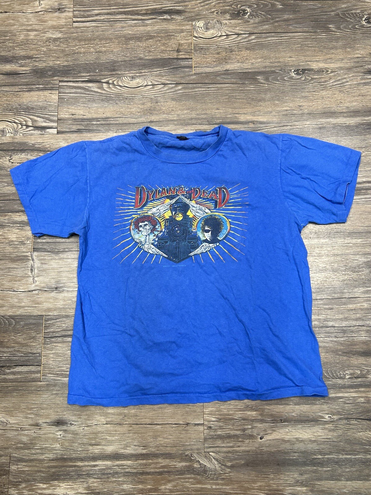 Vintage 80s Bob Dylan Grateful Dead Tour Shirt Mens XL Blue Single Stitch Band Tee