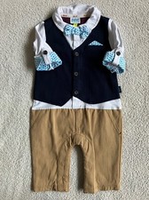 Ted Baker Baby Boy Navy Waistcoat Tan Trousers All In One Suit Wedding 3-6 Month