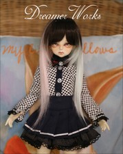 1/4MSD 1/3SD BJD Medium Long Wig Doll Hair Mixed Colors Dark Brown Pink White AS