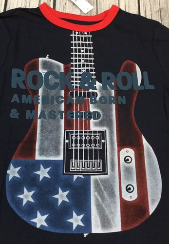 Gap Kids Boys Small 6-7 Navy Blue Rock N Roll Guitar America Shirt. Nwt - Picture 2 of 4