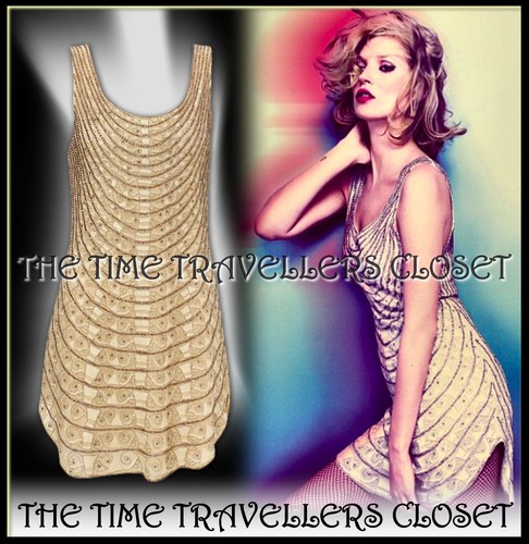 MINIVESTIDO KATE MOSS TOPSHOP BEIGE DIAMANTE ADORNADO CON CUENTAS REINO UNIDO 8 36 4 PRECIO DE VENTA SUGERIDO POR EL FABRICANTE 250 £ - Imagen 8 de 8