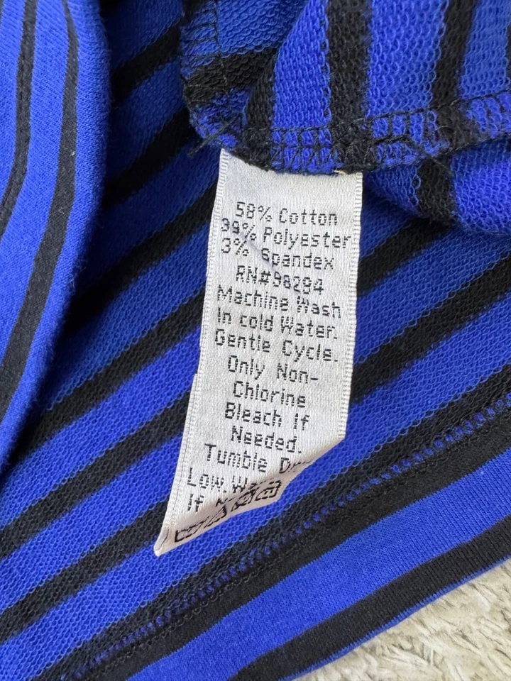 Quacker Factory Sweater Womens Large Royal Blue Striped Full Zip Chore Cardigan - Image 4 of 4