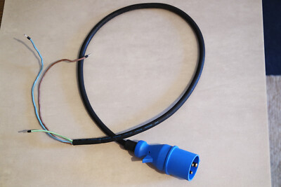 CEE Netzkabel 3x1,5mm² blau / schwarz ca.1m mit Aderendhülsen 230V Verpolungssic