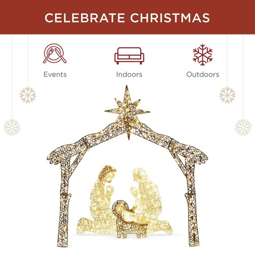 Nativity Scene Lighted Christmas Outdoor Yard Decor Clear White LED Lights 6-ft - Picture 3 of 7
