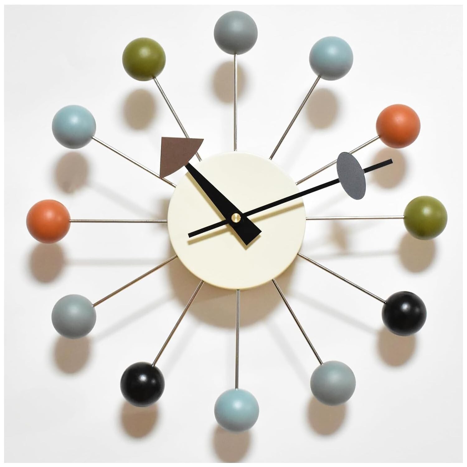 Wood Ball Wall Clock Decorative Mid Century Modern Battery Operated Silent No...