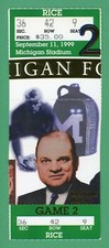 Michigan Tom Brady NCAA College Football Full Ticket 9/11/1999 vs Rice Owls