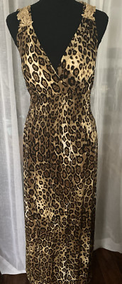 Just Love Empire Waist Lace Embroidered Leopard Print Women's Maxi Dress Sz 3X