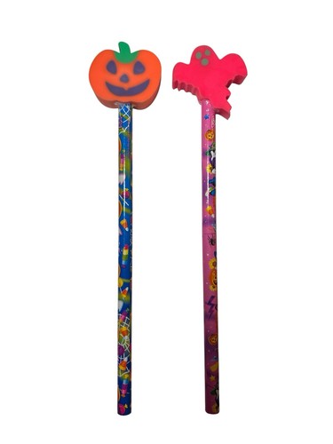 6 Lisa Frank Halloween Bleistifte mit Radiergummis Kürbis Geist Vogelscheuche Vintage - Bild 2 von 6