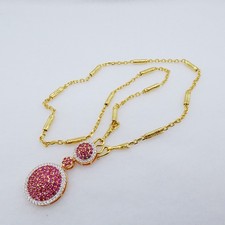 Necklace & Charm Red Gemstone 18" 24K Yellow Gold Plated Women Jewelry