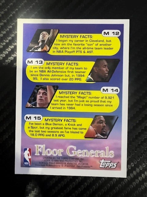 1995-96 Topps Finest John Stockton Mystery REFRACTOR #M14 Floor Generals - Image 2 of 3