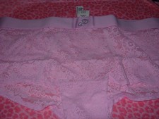 Victoria's Secret PINK Shortie BoyShort Flirty Lace Logo Rhinestone Pink L NWT