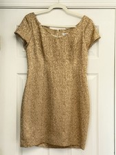 Vintage Gold Brocade Mini Sheath Dress Size 6 Metallic Retro Cocktail Party Fall
